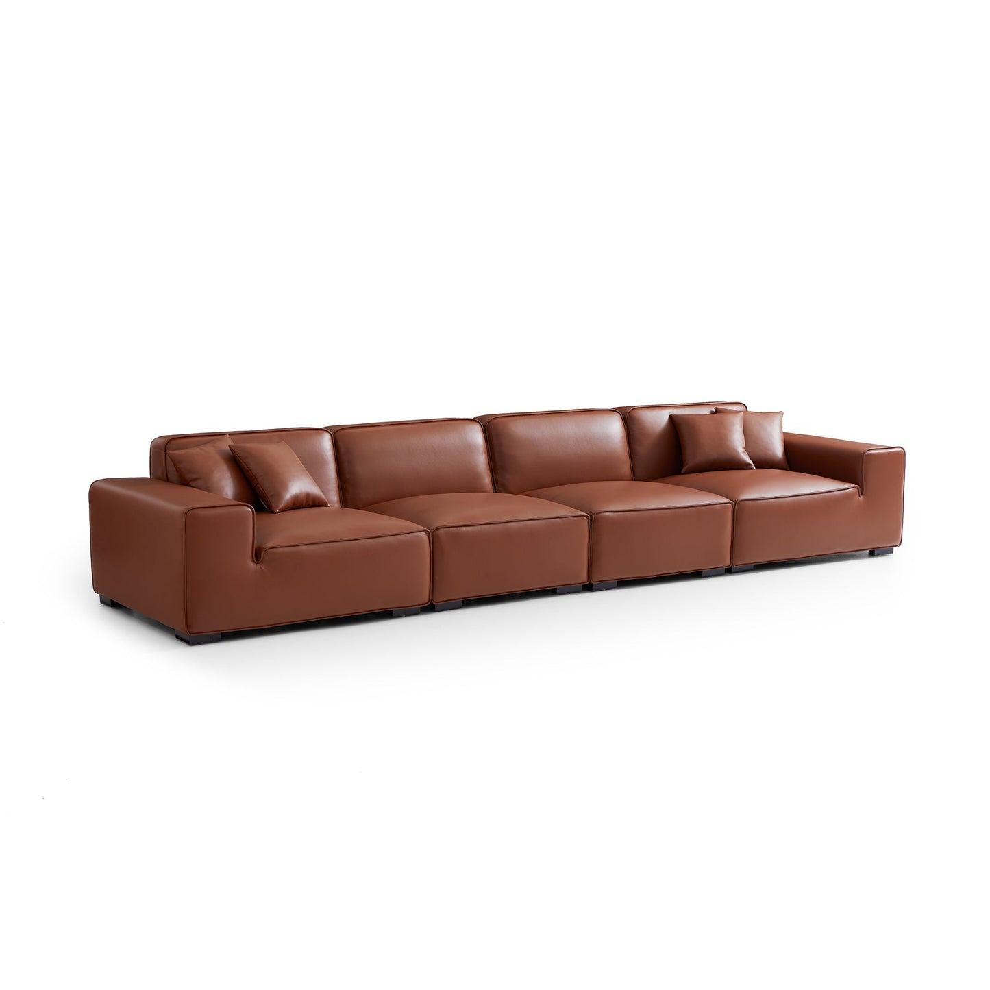 Domus Modular Black Leather Sofa-Brown-165.3″