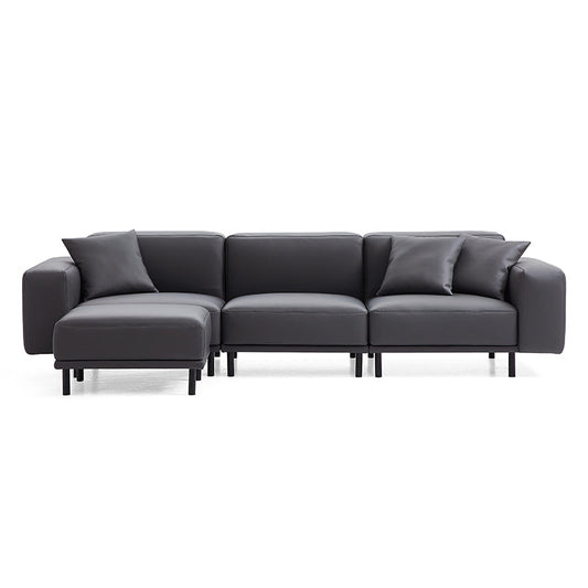 Noble Dark Gray Leather Sofa with Ottoman-Dark Gray