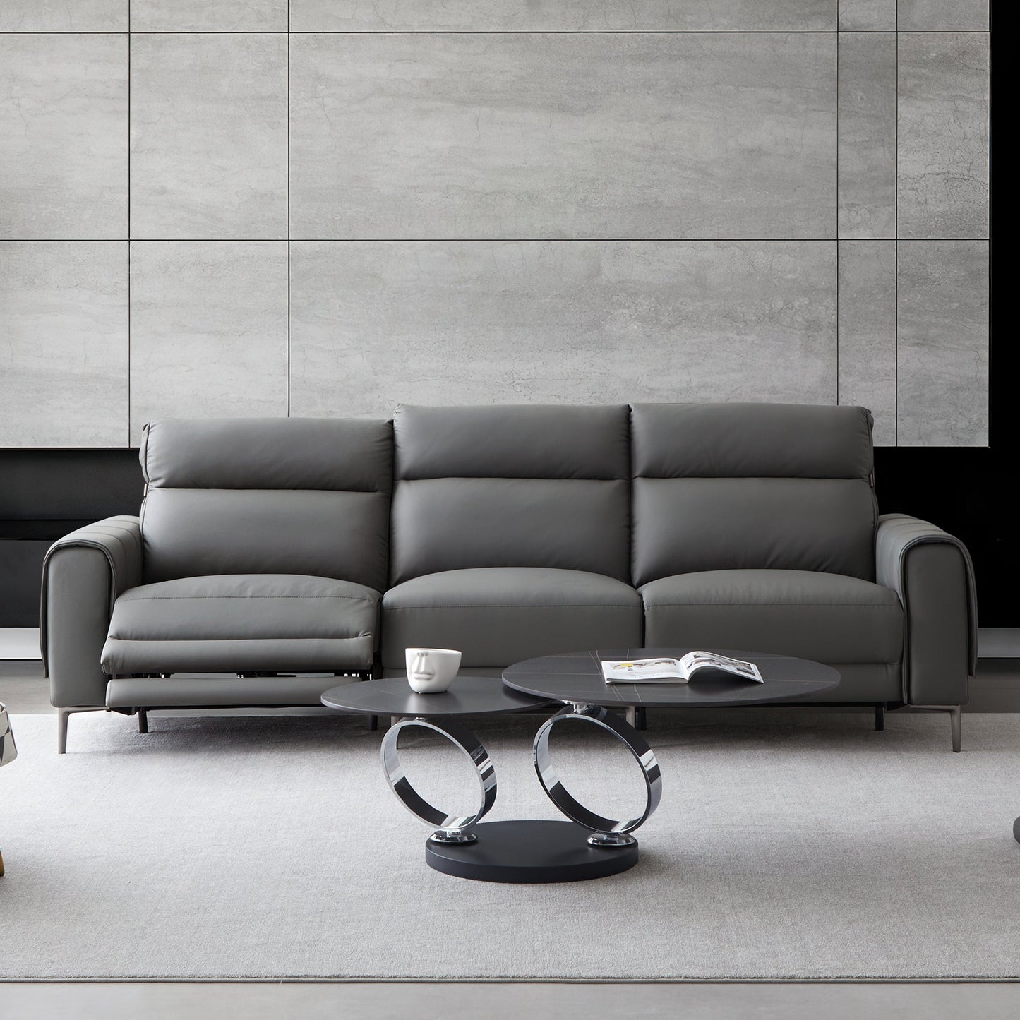 Louis Leather Power Recliner Sofa-Gray