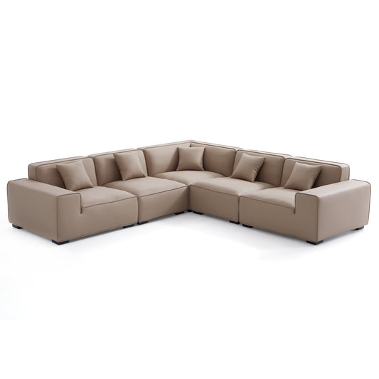 Domus Modular Khaki Leather L Shaped Sectional-hidden