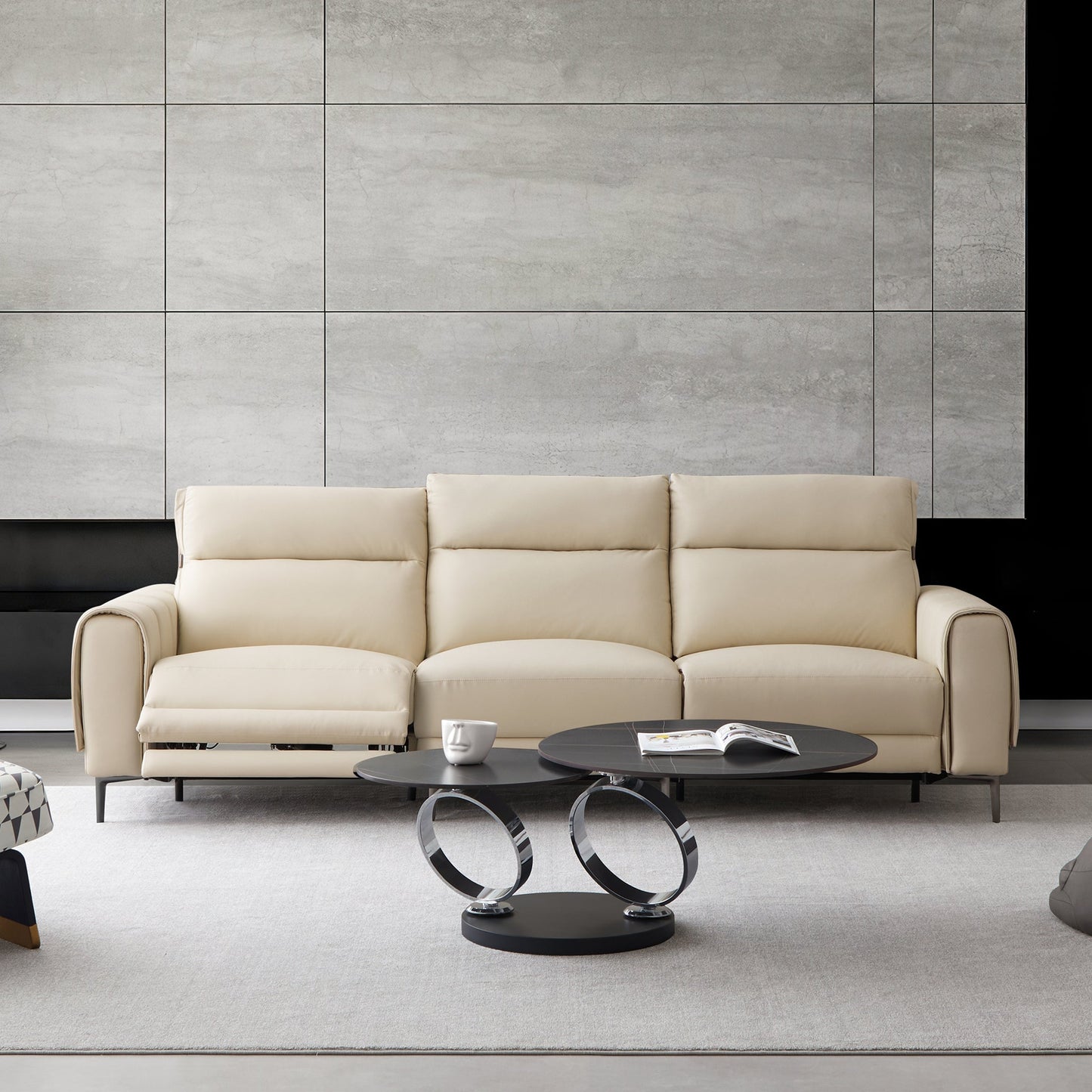 Louis Beige Leather Power Recliner Sleeper Sofa-Beige