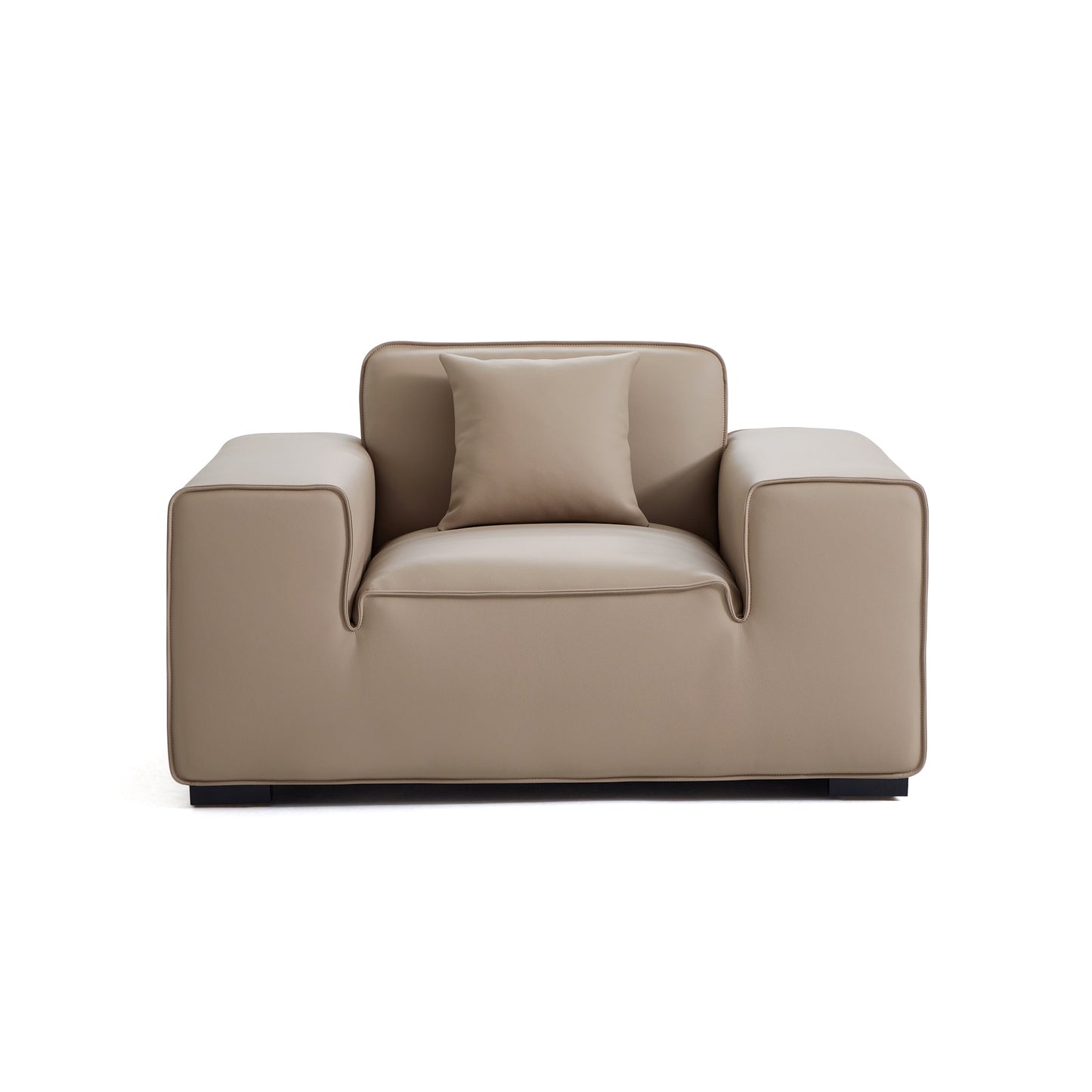 Domus Modular Beige Leather Armchair-Khaki