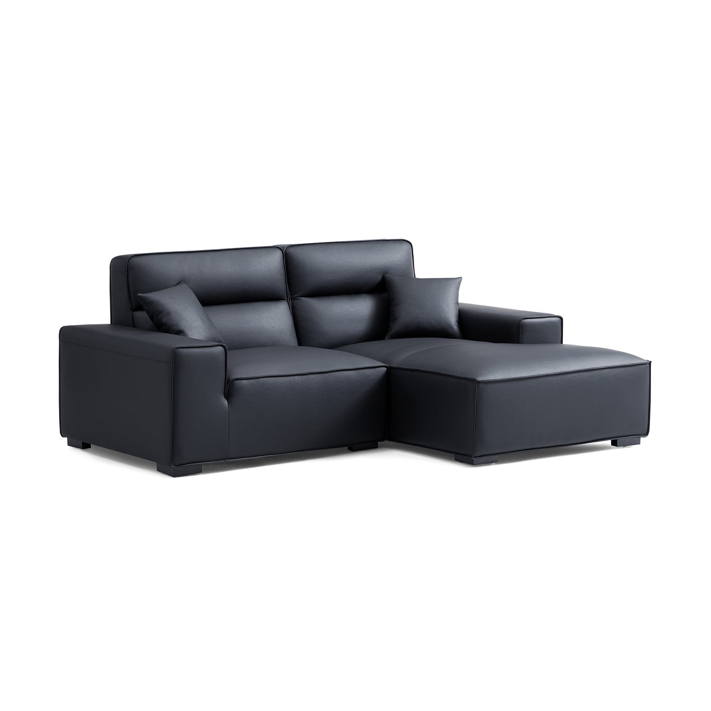 Domus High Back Modular Leather Sectional-Black-89.8"-Facing Right