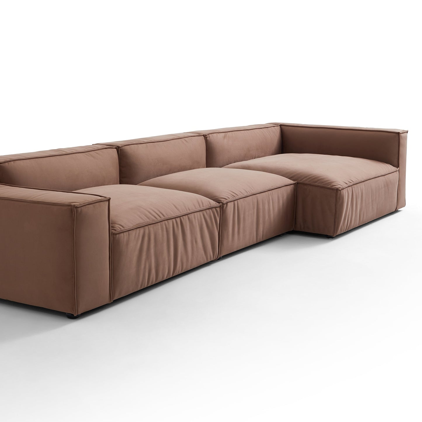 Luxury Minimalist Brown Fabric Sectional-Brown-145.7"-Facing Right