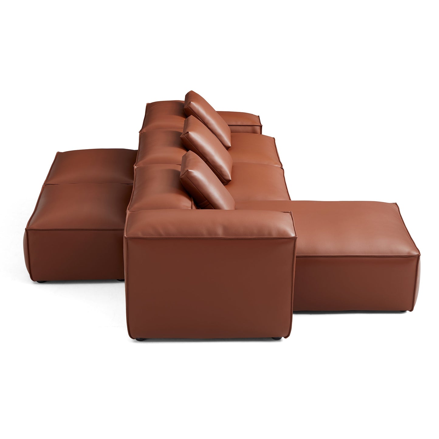 Cube Modular Brown Genuine Leather Double Sided Sectional-Brown-142.9"-Low & High
