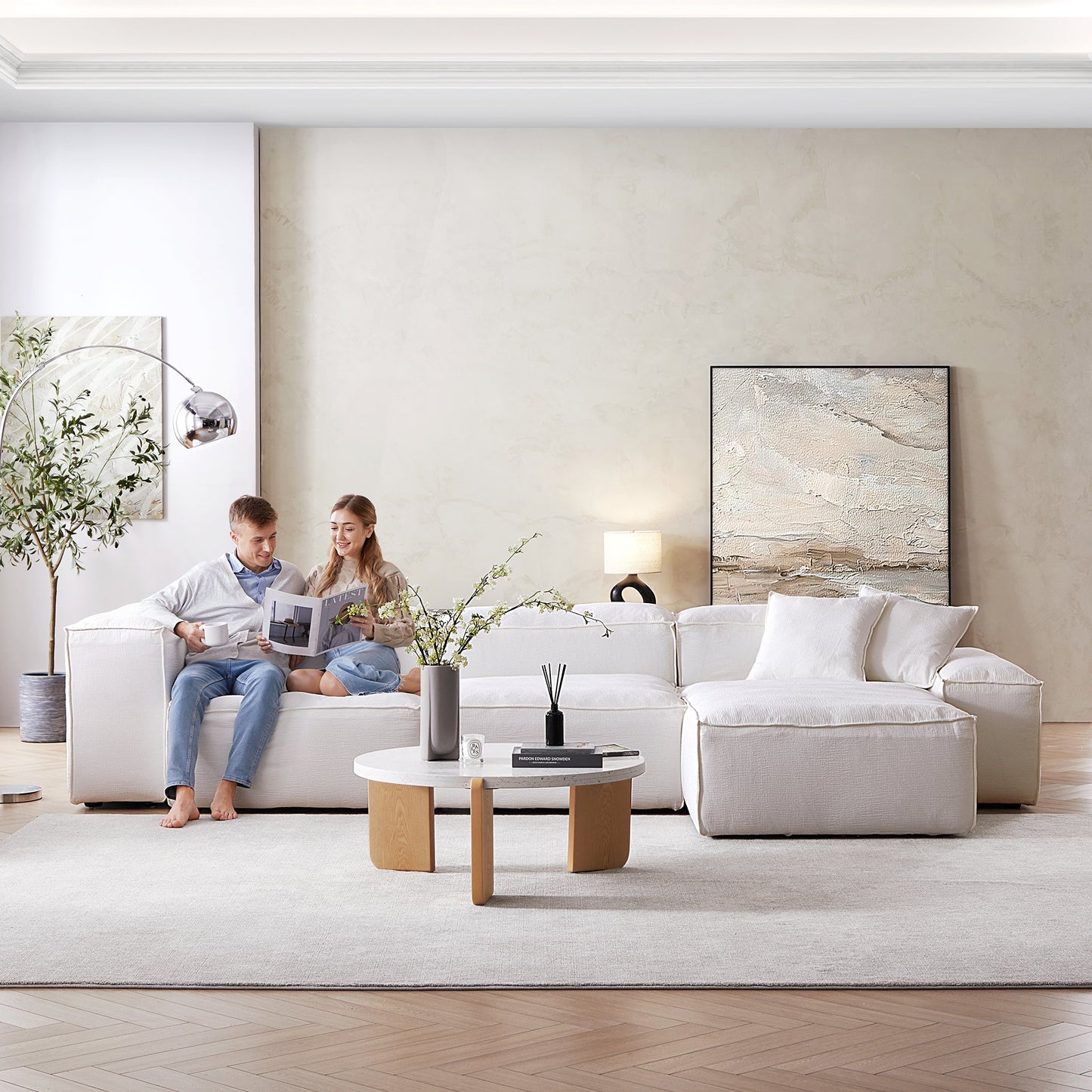 Freedom Modular White Sectional Sofa-White