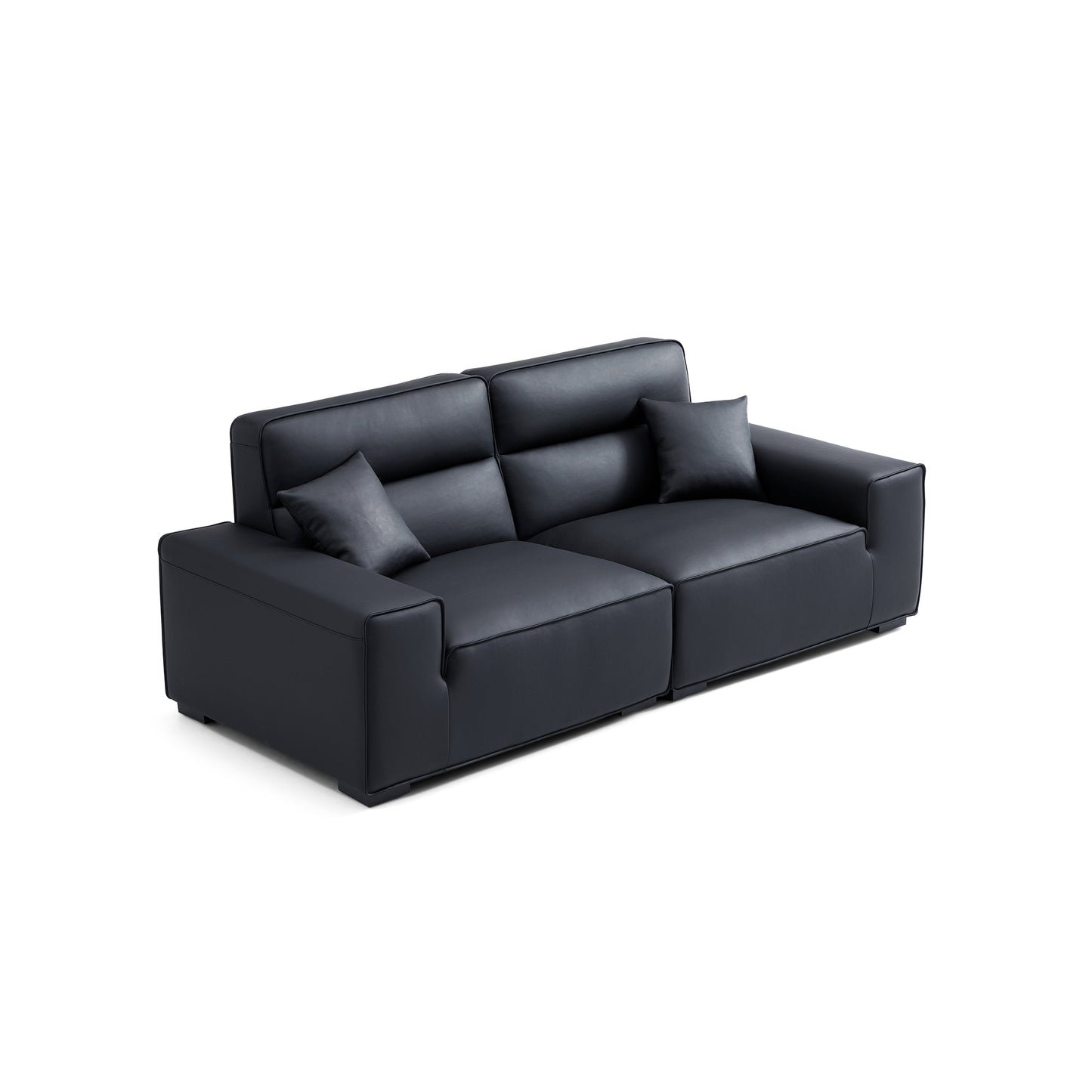 Domus High Back Modular Leather Sofa-Black-94.5"