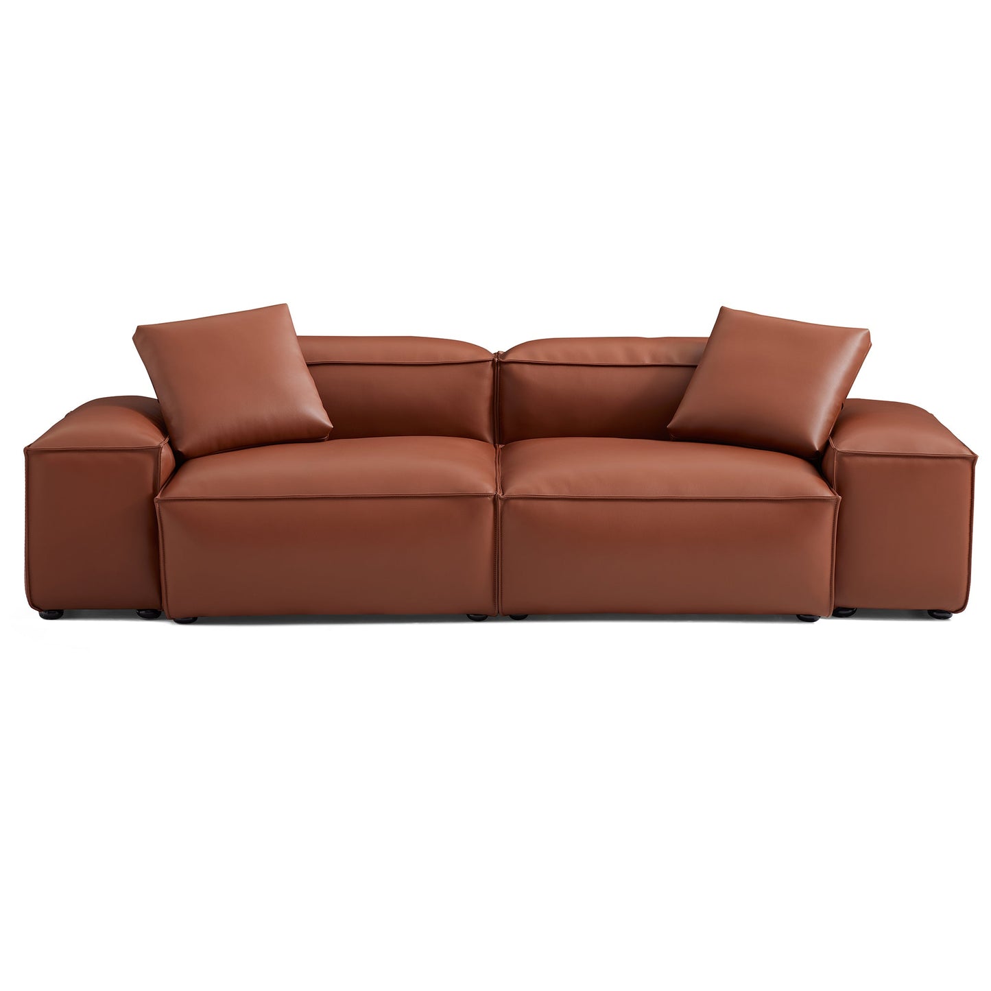 Cube Modular Brown Genuine Leather Sofa-Brown-105.5"-Low