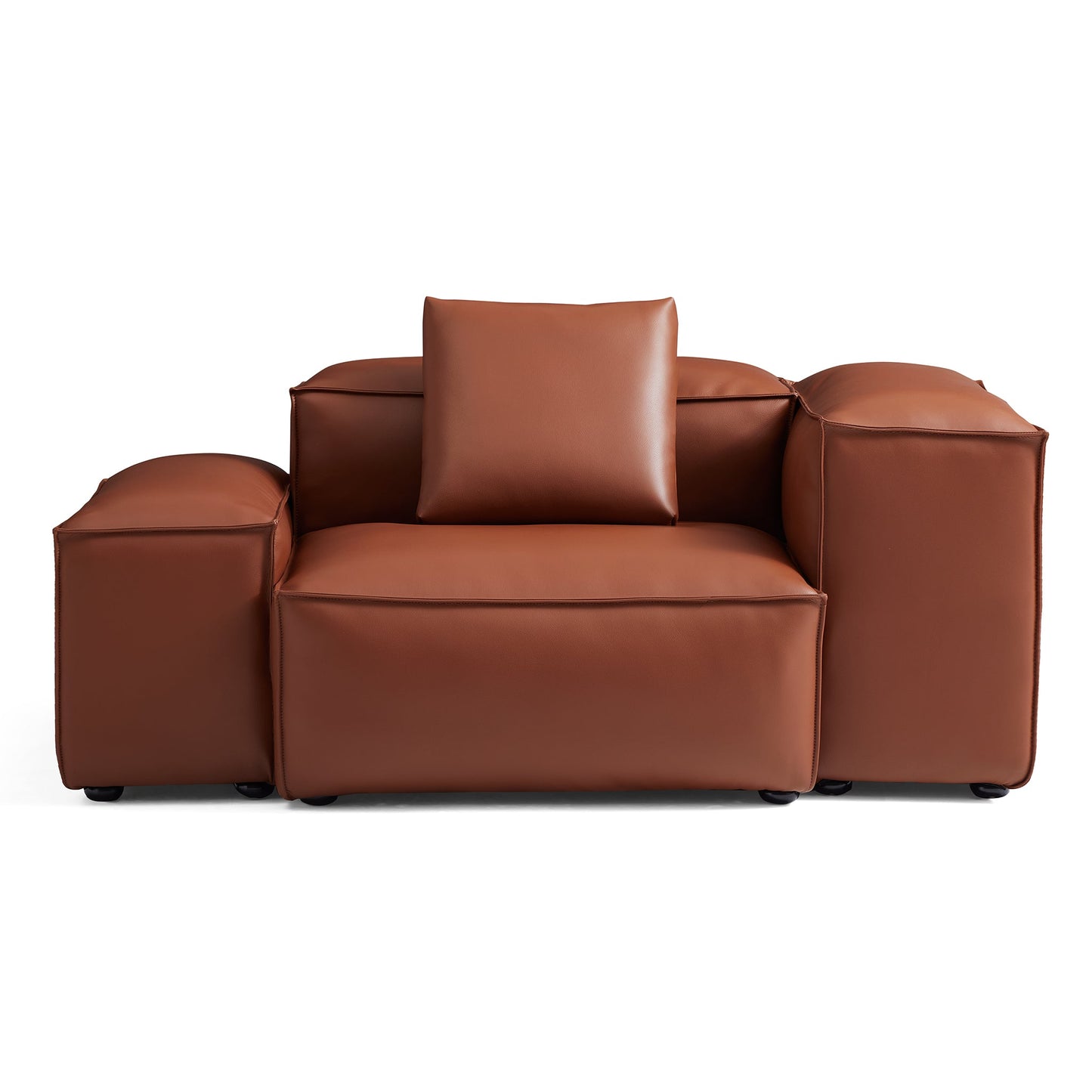 Cube Modular Brown Genuine Leather Armchair-Brown-68.1"-Low & High