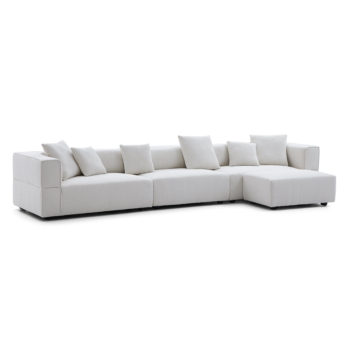 Nordic Modern Creamy Sofa with Ottoman-White-143.7"