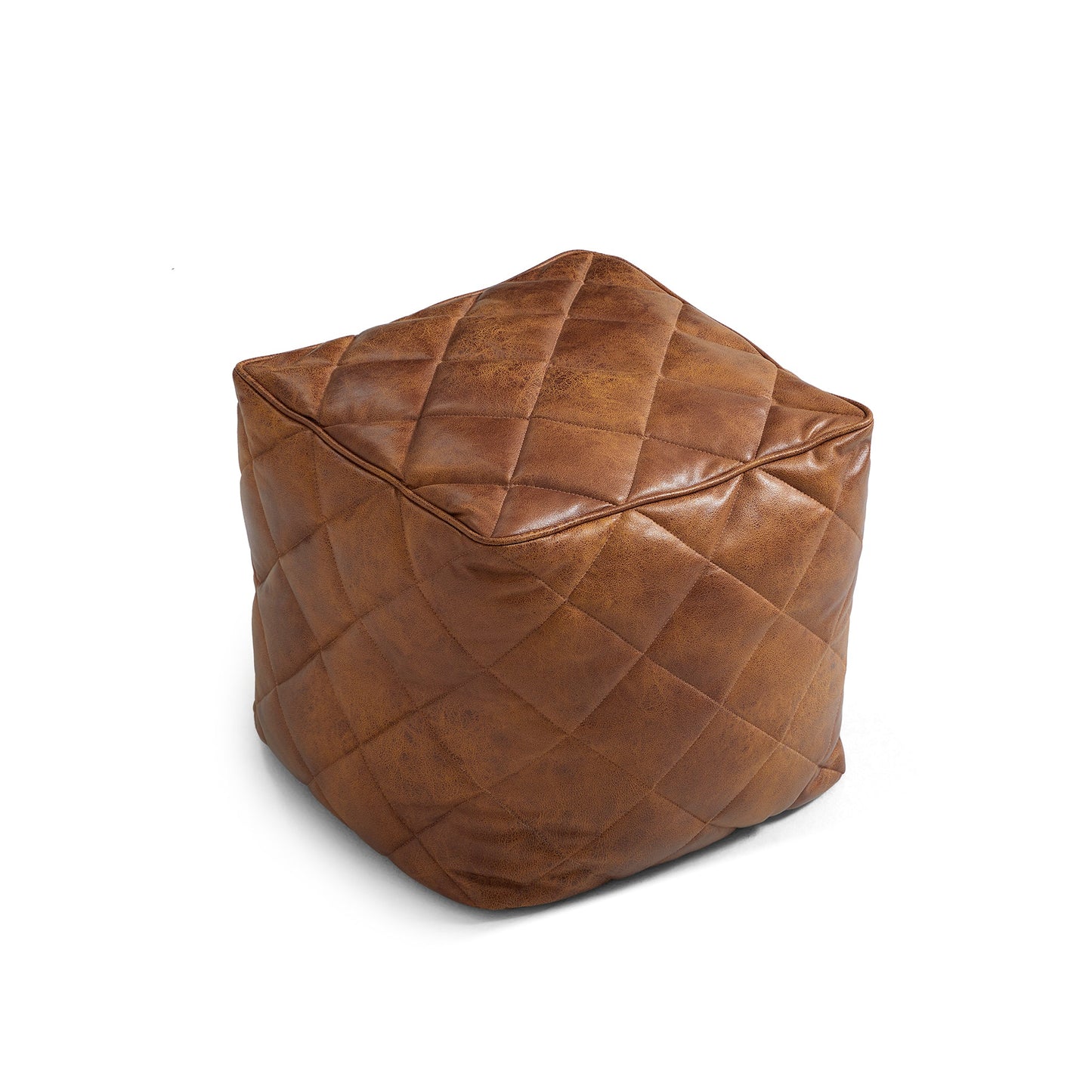 Waffle Tan Leathaire Square Pouf-Tan