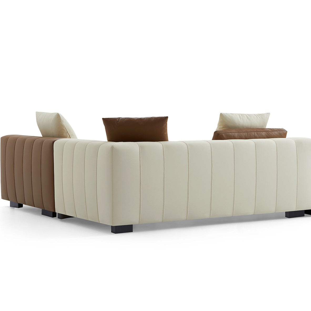 Piano L Shaped Leather Sectional Sofa-Beige & Brown