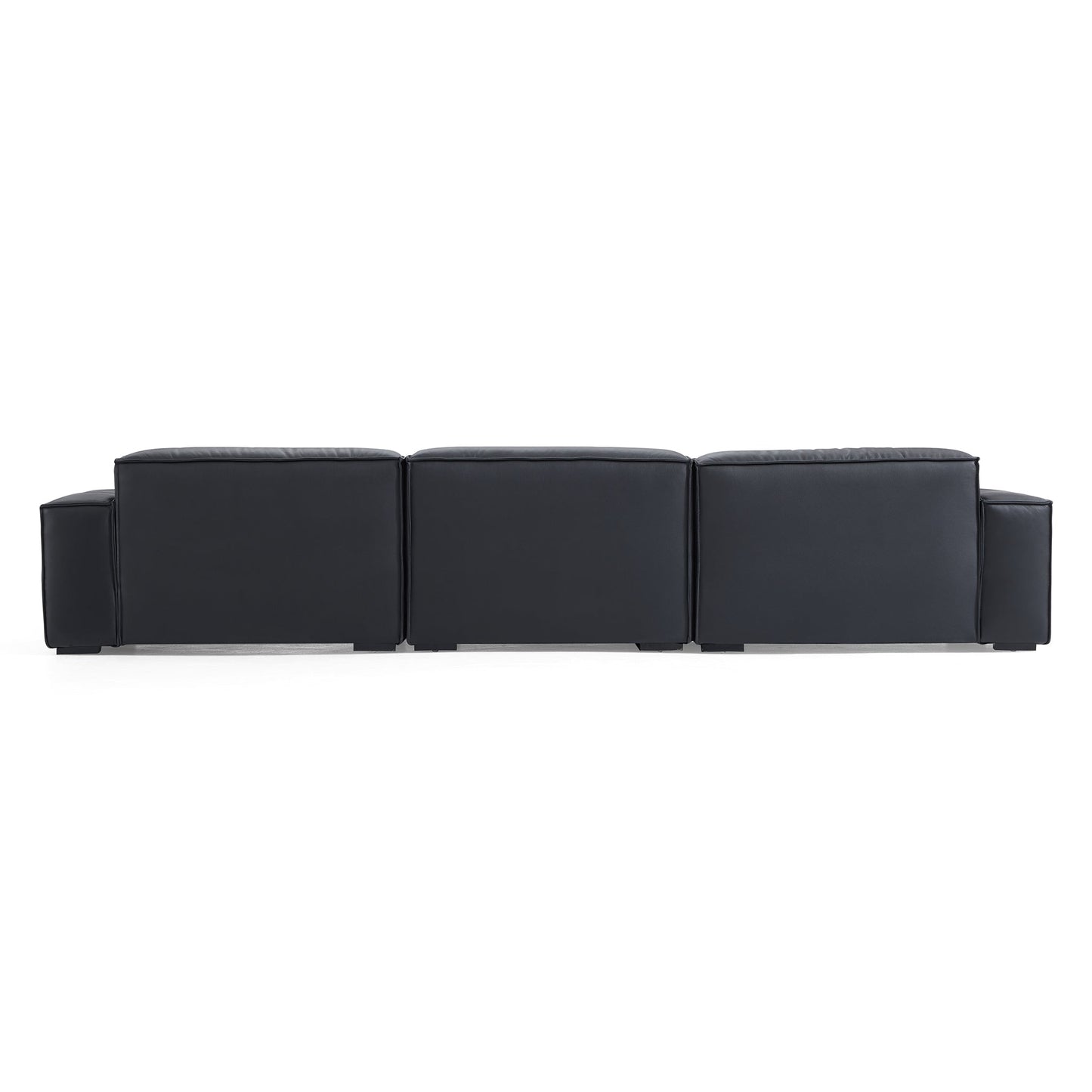 Luxury Minimalist Dark Brown Leather U Shaped Sectional-Black-151.2"