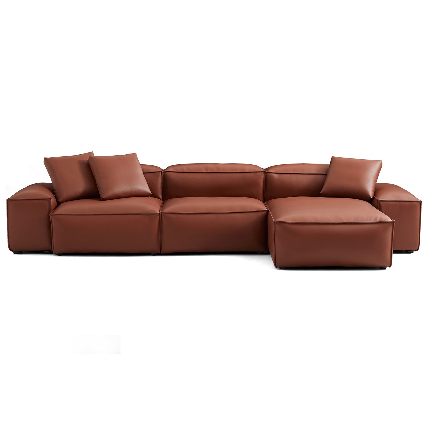 Cube Modular Brown Genuine Leather Sectional-Brown-142.9"-Low