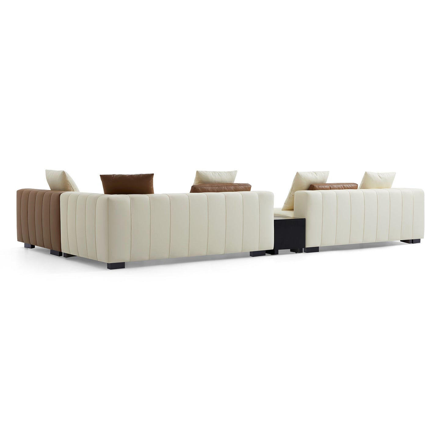 Piano L Shaped Leather Sectional Sofa with Coffee Table-Beige & Brown