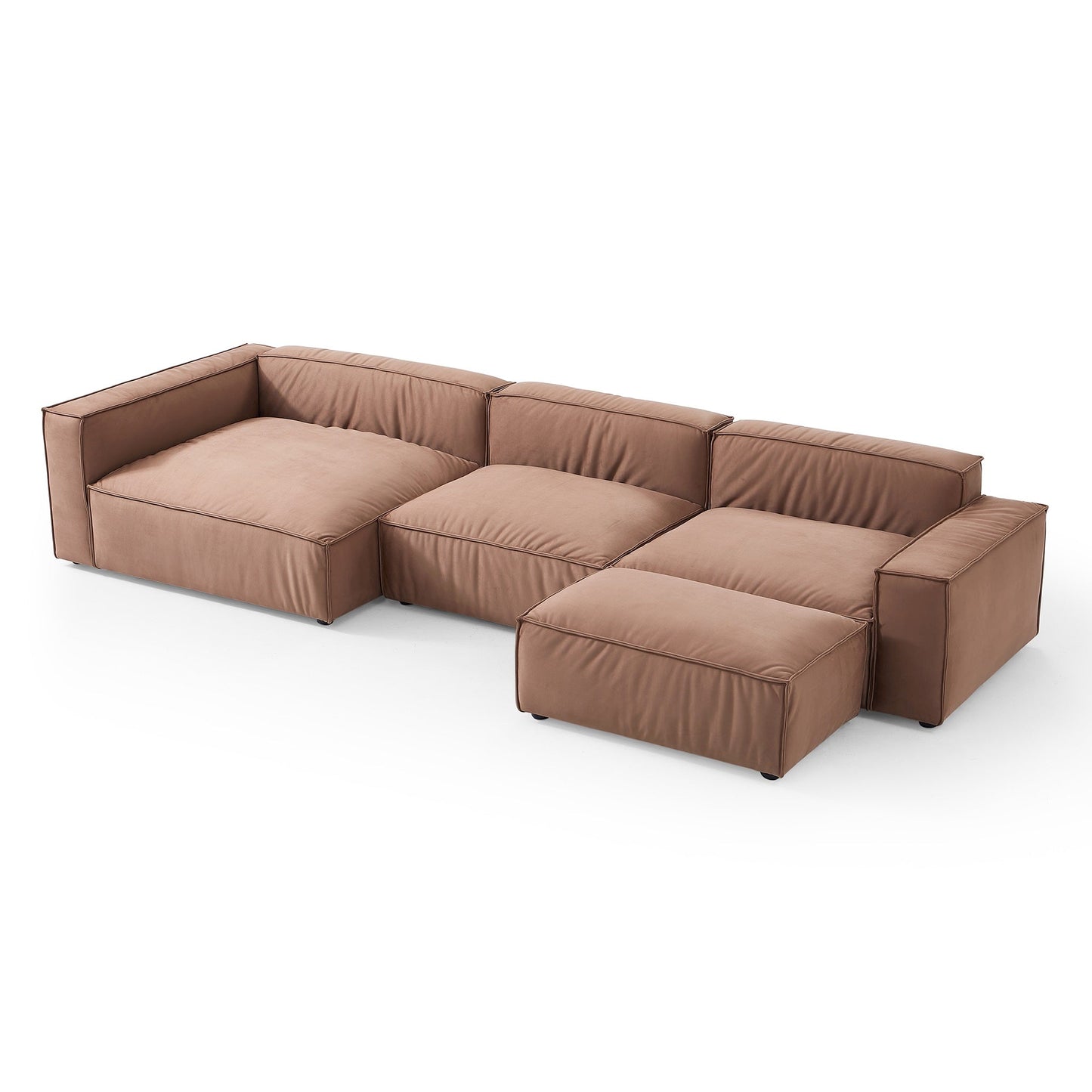Luxury Minimalist Brown Fabric Sectional and Ottoman-Brown-145.7"-Facing Left