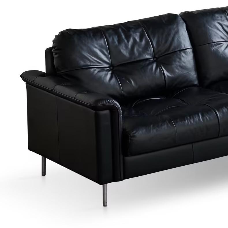 Baroque Tufted Black Leather Sofa-Black