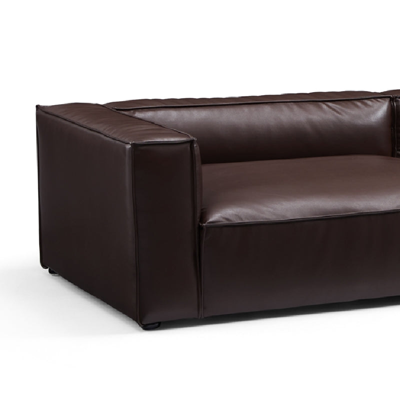 Luxury Minimalist Black Leather Daybed Sofa-Dark Brown