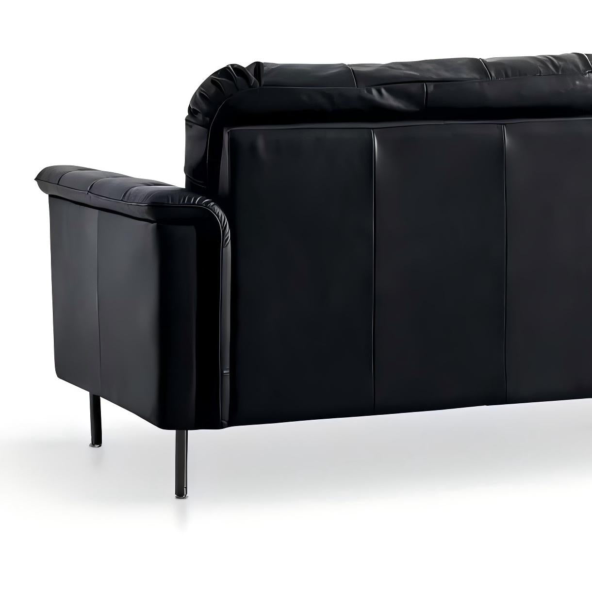 Baroque Tufted Black Leather Sofa-Black