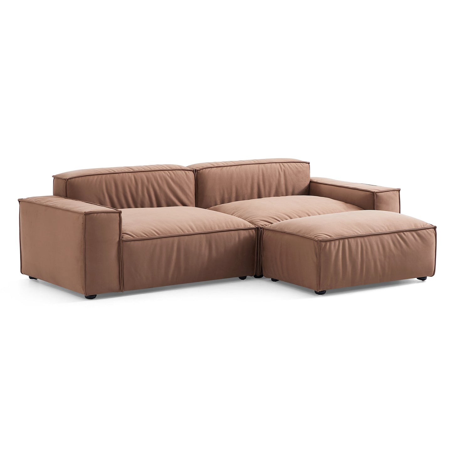 Luxury Minimalist Brown Fabric Sofa and Ottoman-Brown-100.8″