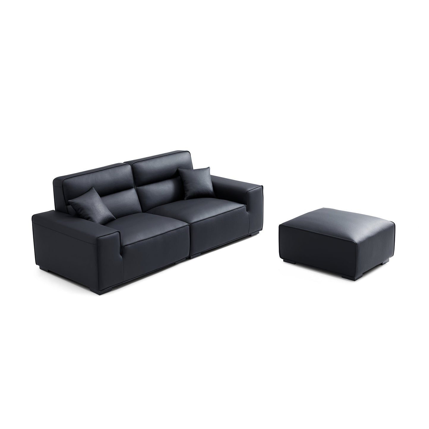 Domus High Back Modular Leather Sofa and Ottoman-Black-94.5"
