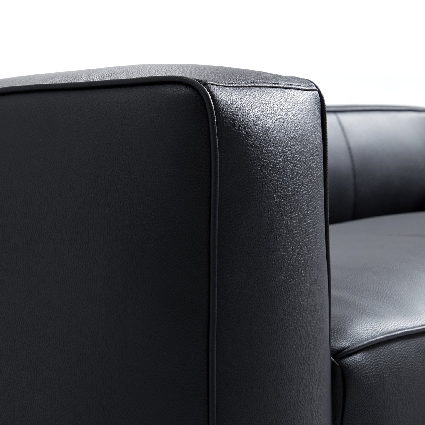 Brancaster Black Genuine Leather Tuxedo Sofa-Black