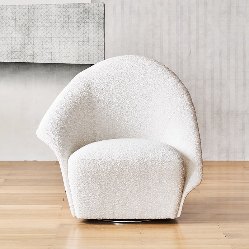 Calla Beige Boucle Fabric Swivel Chair-White