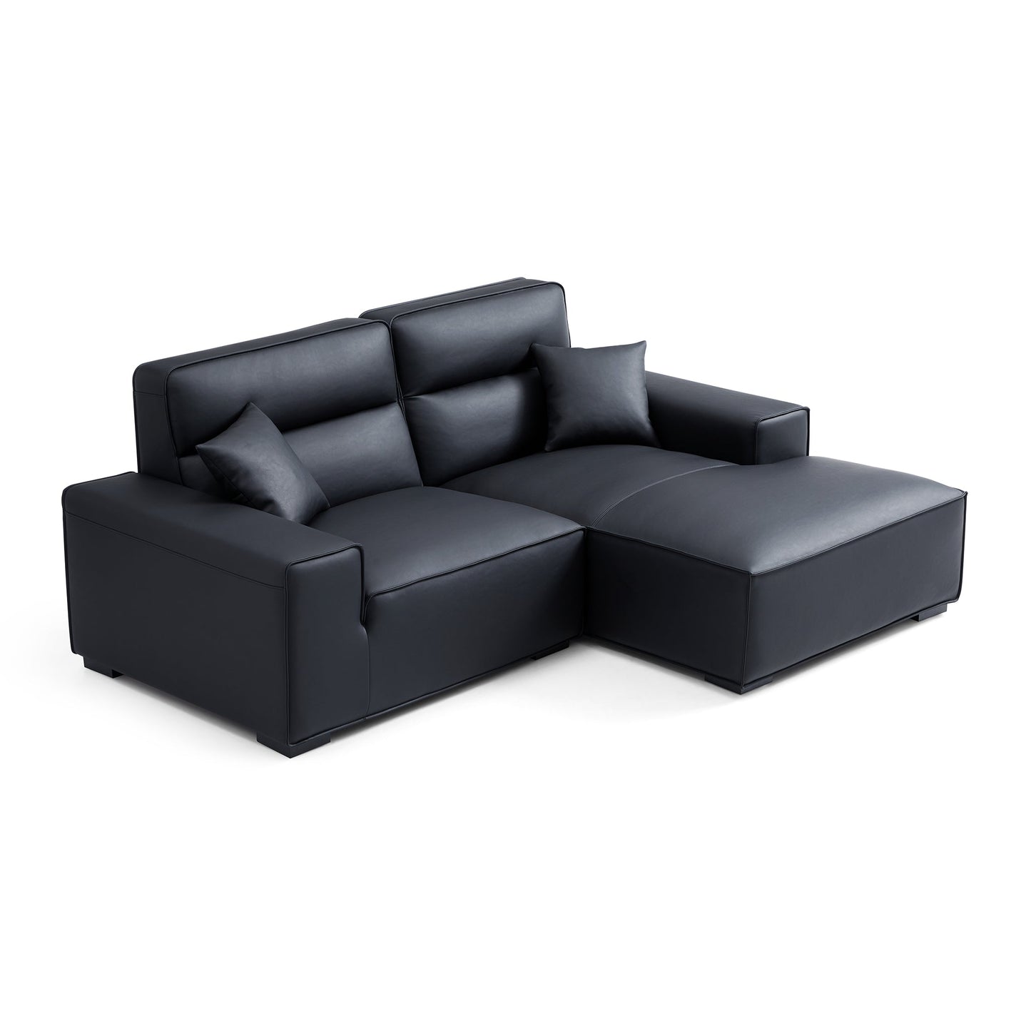 Domus High Back Modular Leather Sectional-Black-89.8"-Facing Right