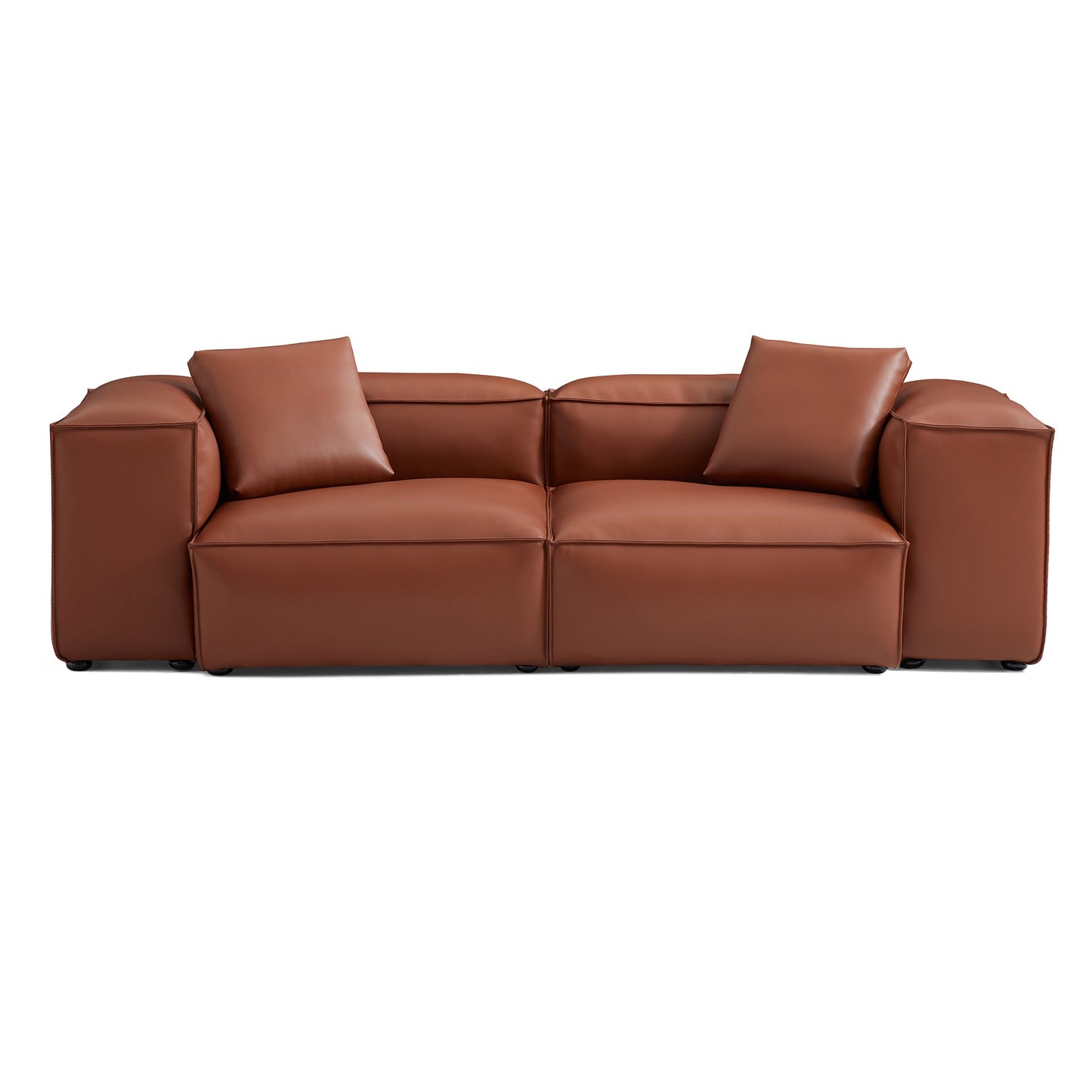 Cube Modular Brown Genuine Leather Sofa-Brown-105.5"-High