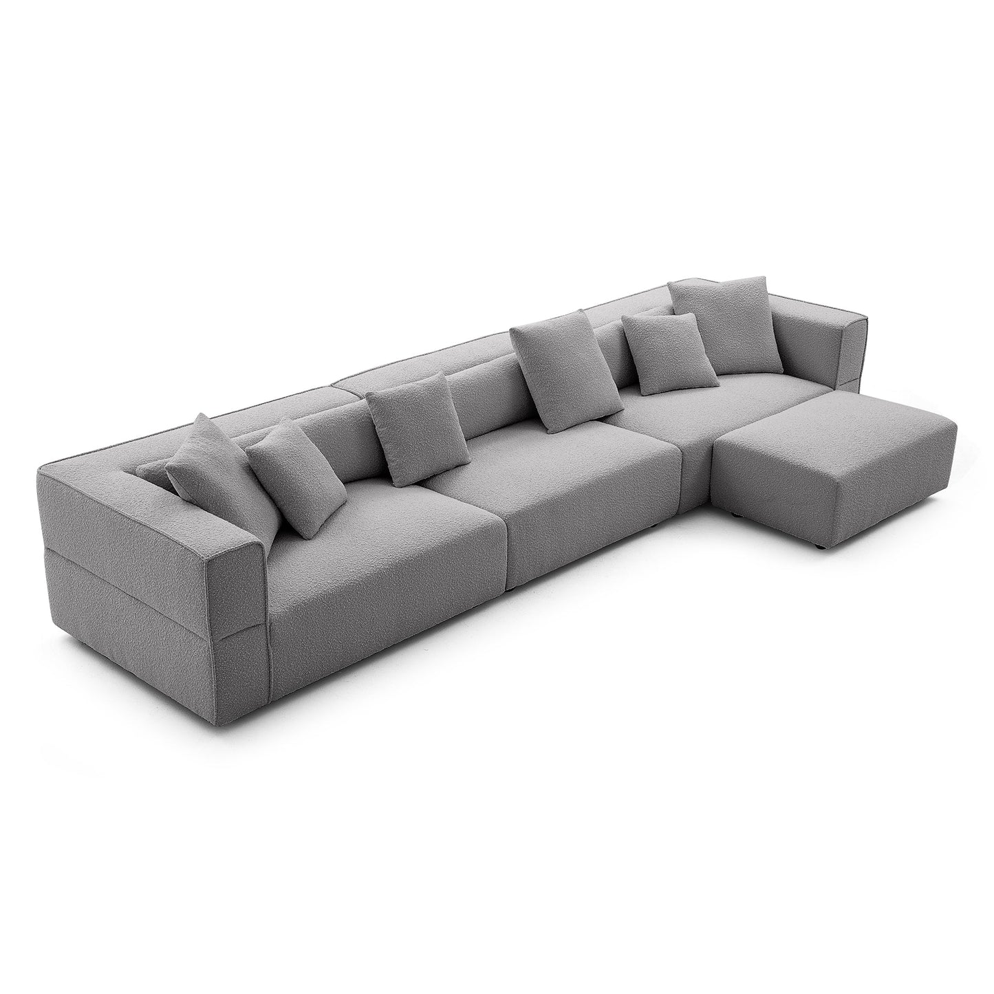 Nordic Modern Creamy Sofa with Ottoman-Gray-143.7"