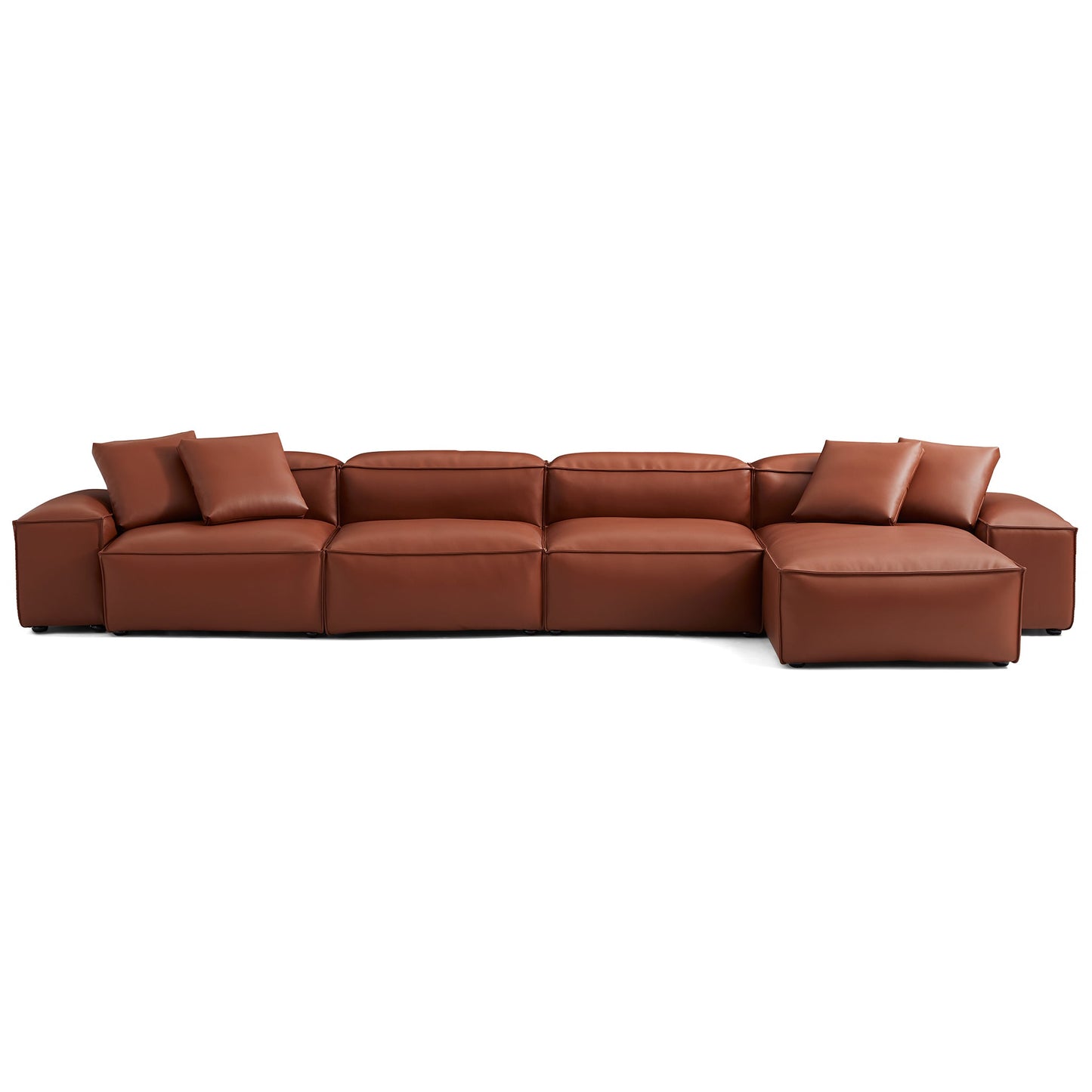 Cube Modular Brown Genuine Leather Sectional-Brown-180.3"-Low