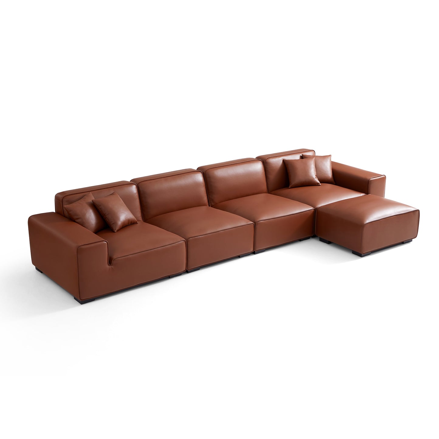 Domus Modular Khaki Leather Sofa and Ottoman-Brown-165.3"