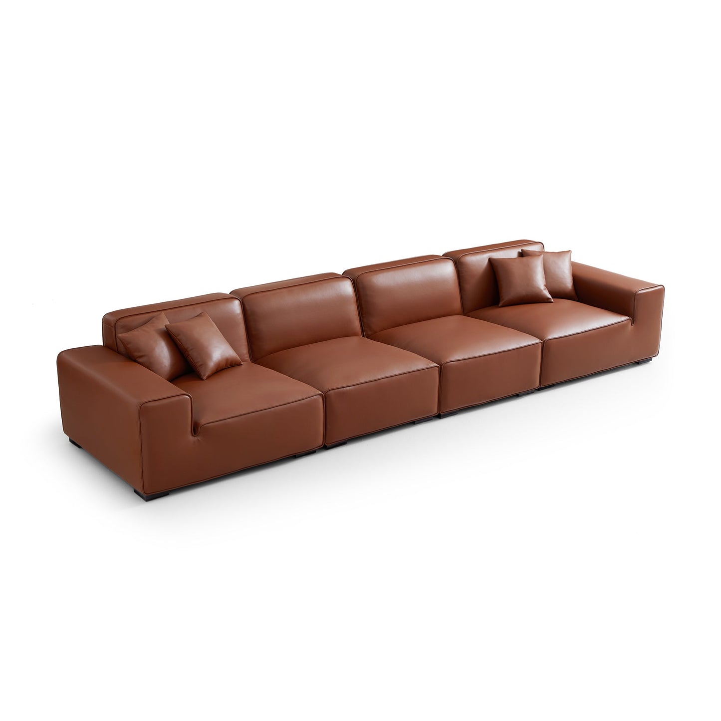 Domus Modular Black Leather Sofa-Brown-165.3″