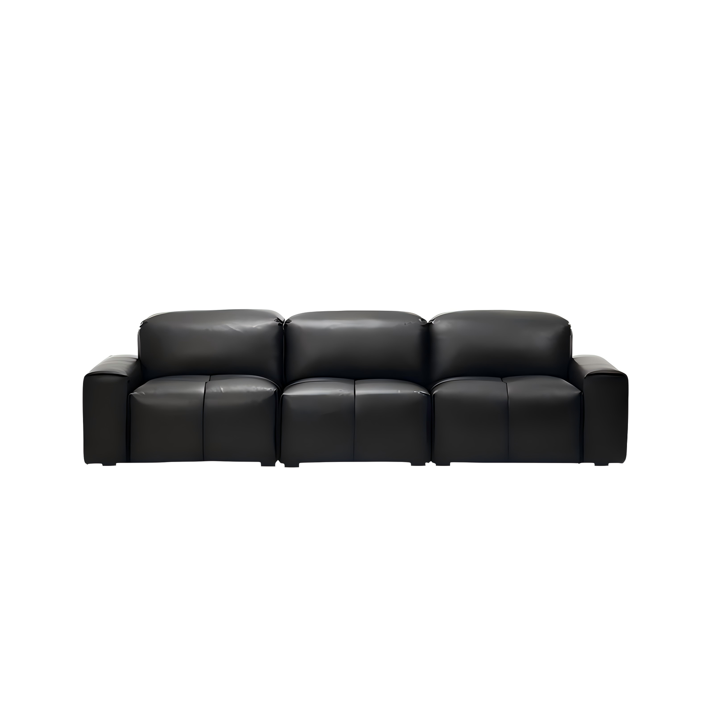 Nero Black Recliner Leather Lounge Sofa-Black-114.1"