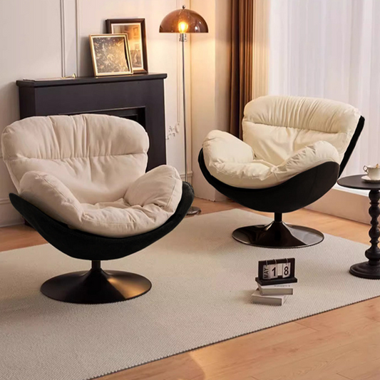 Contemporary Nordic Cat-Scratch Leather Metal Curved Round-Base Swivel Lounge Chair With Backrest For Living Room