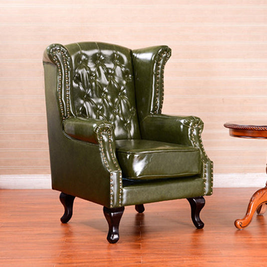 Traditional Vintage Rectangular PU Leather Suede Fabric Solid Wood Accent Chair Backrest Armrest For Living Room