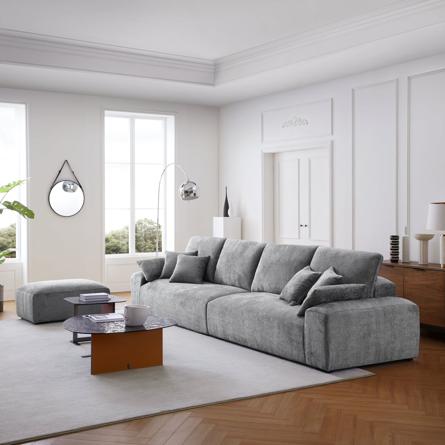 The Empress Beige Sofa and Ottoman-Gray