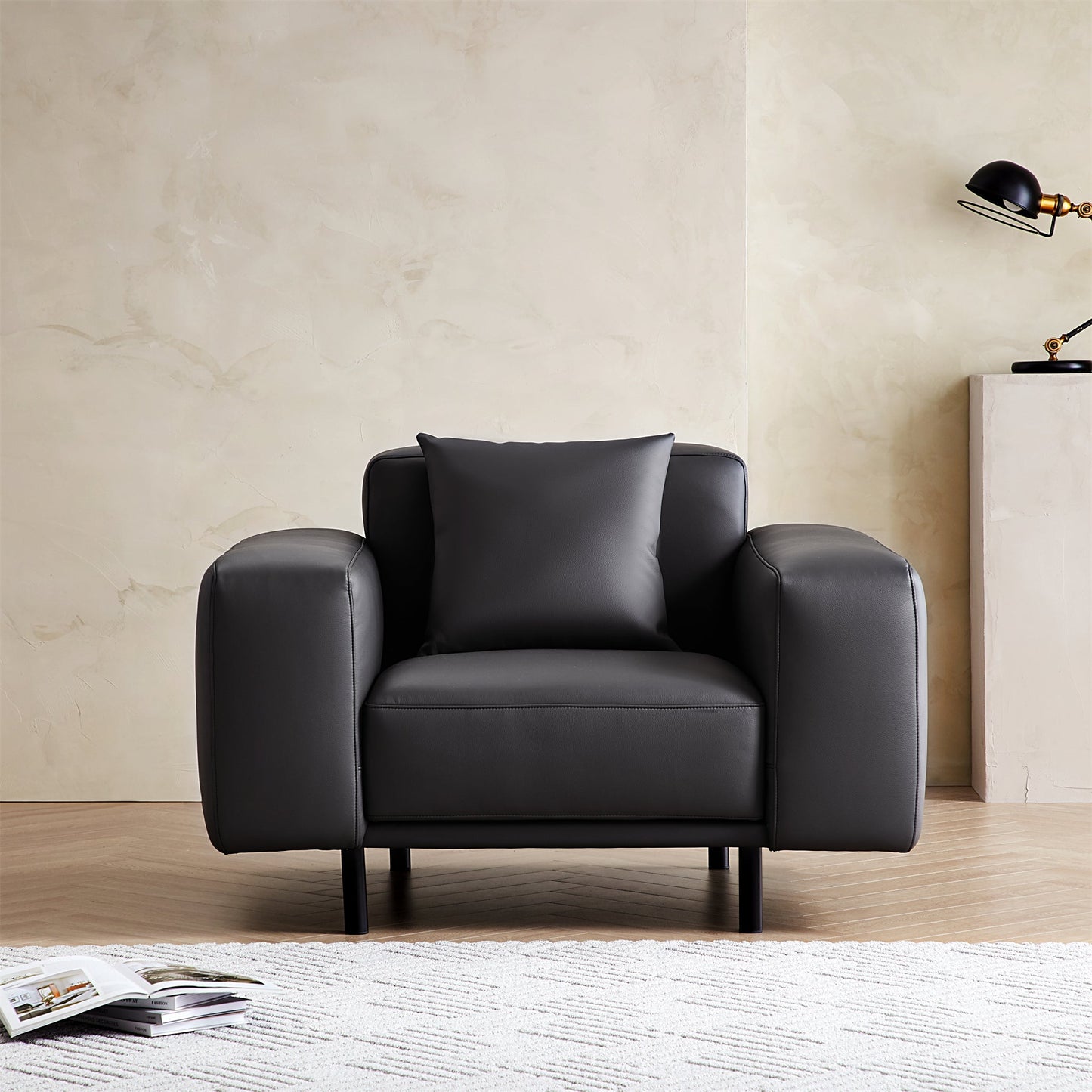 Noble Dark Gray Leather Armchair-Dark Gray