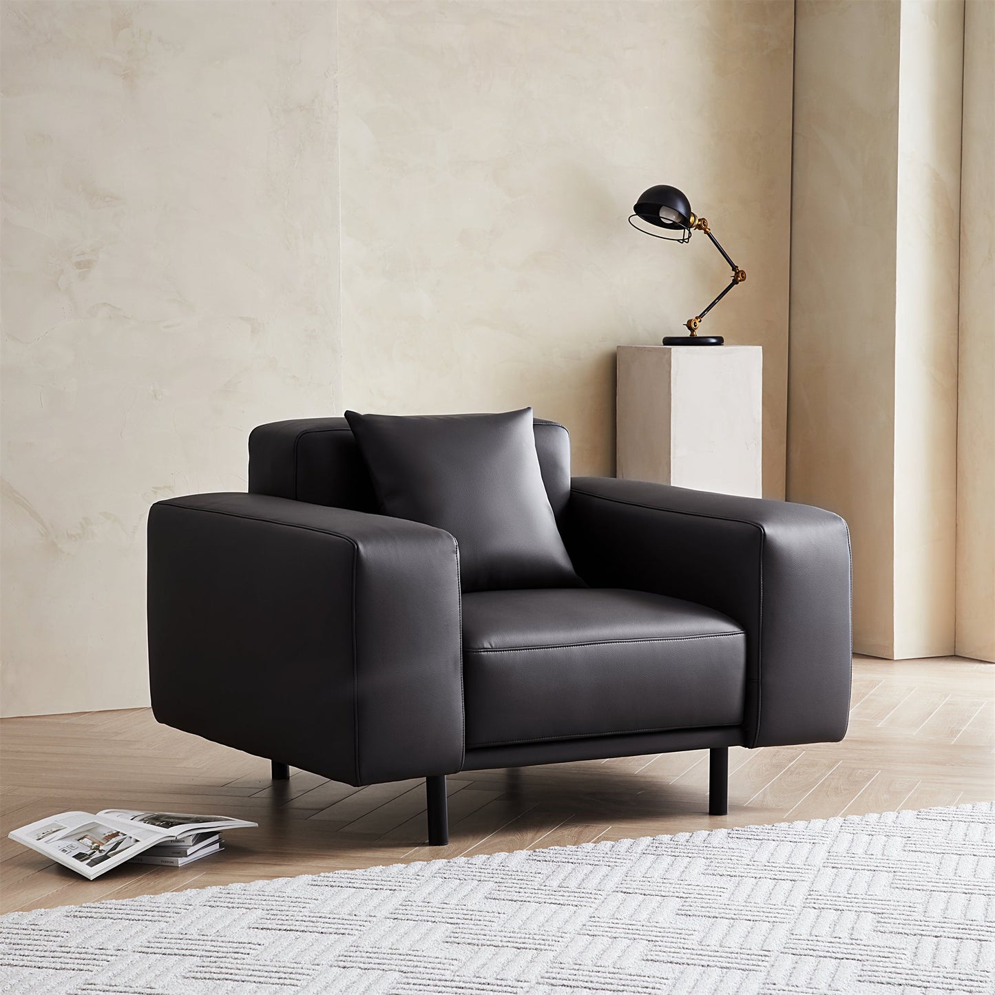 Noble Dark Gray Leather Armchair-Dark Gray