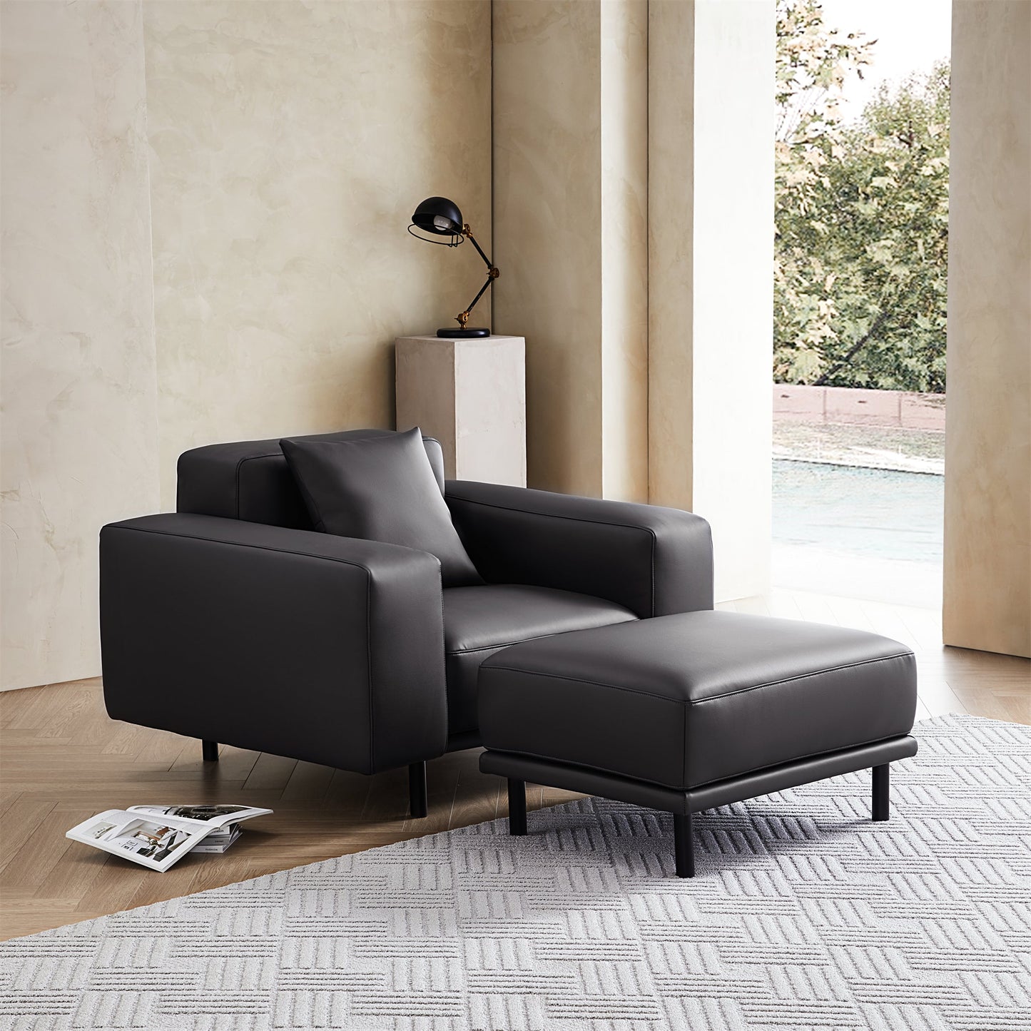 Noble Dark Gray Leather Armchair-Dark Gray