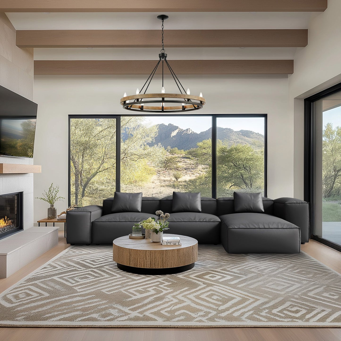 Flex Modular Black Genuine Leather Sectional-Dark Gray