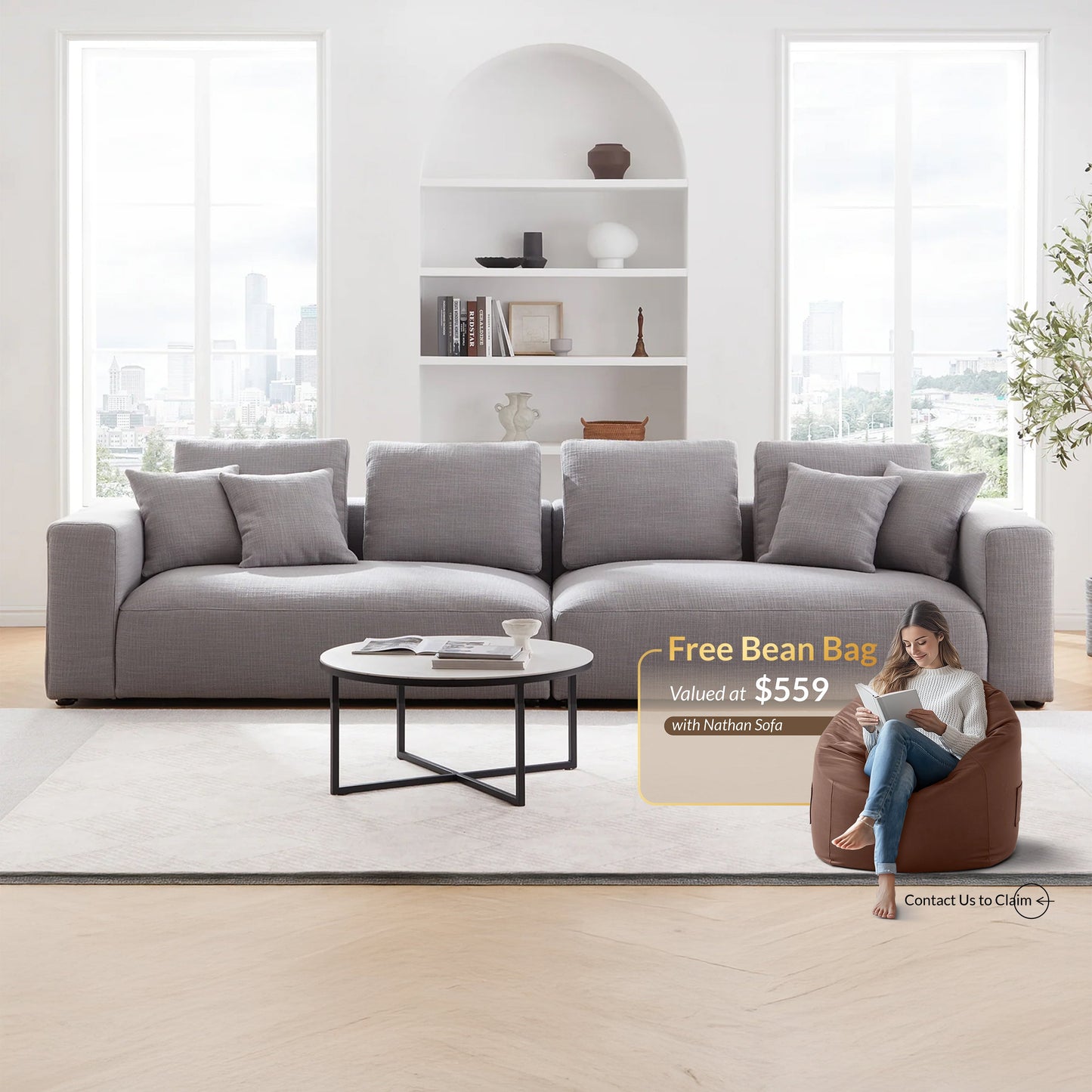 Nathan Modular Light Gray Polyester Fabric Sofa-Light Gray