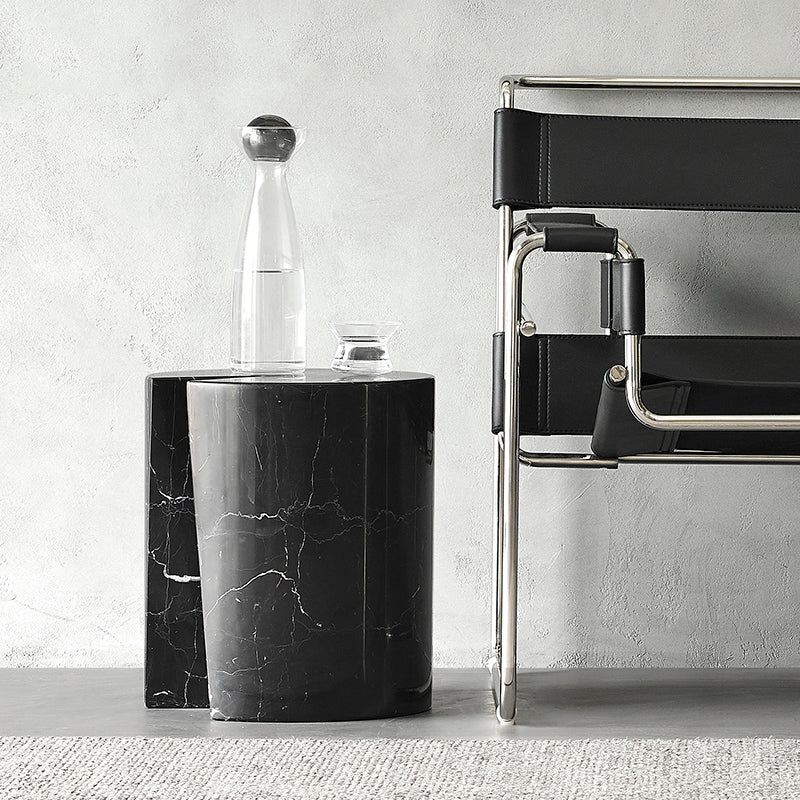 Seraphic Marble Round Side Table-Black