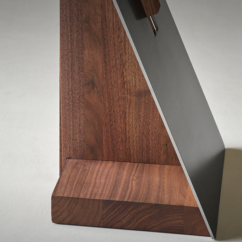 Modern Brushed Stainless Steel Side Table-Walnut