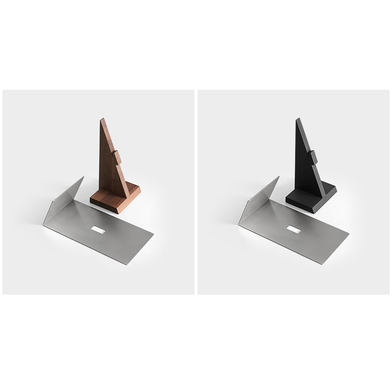 Modern Brushed Stainless Steel Side Table-Black-Walnut