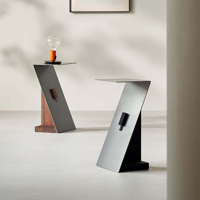 Modern Brushed Stainless Steel Side Table Walnut-Black