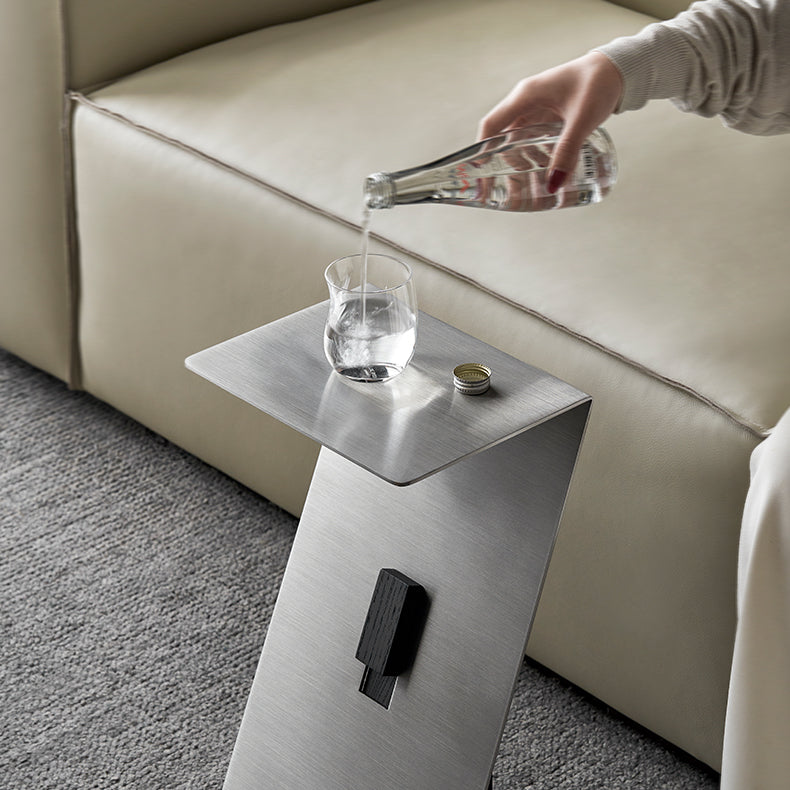 Modern Brushed Stainless Steel Side Table-Black-Walnut