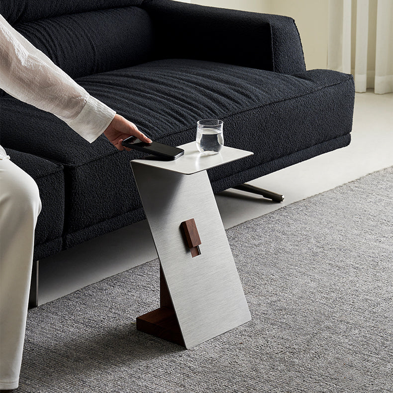 Modern Brushed Stainless Steel Side Table-Walnut