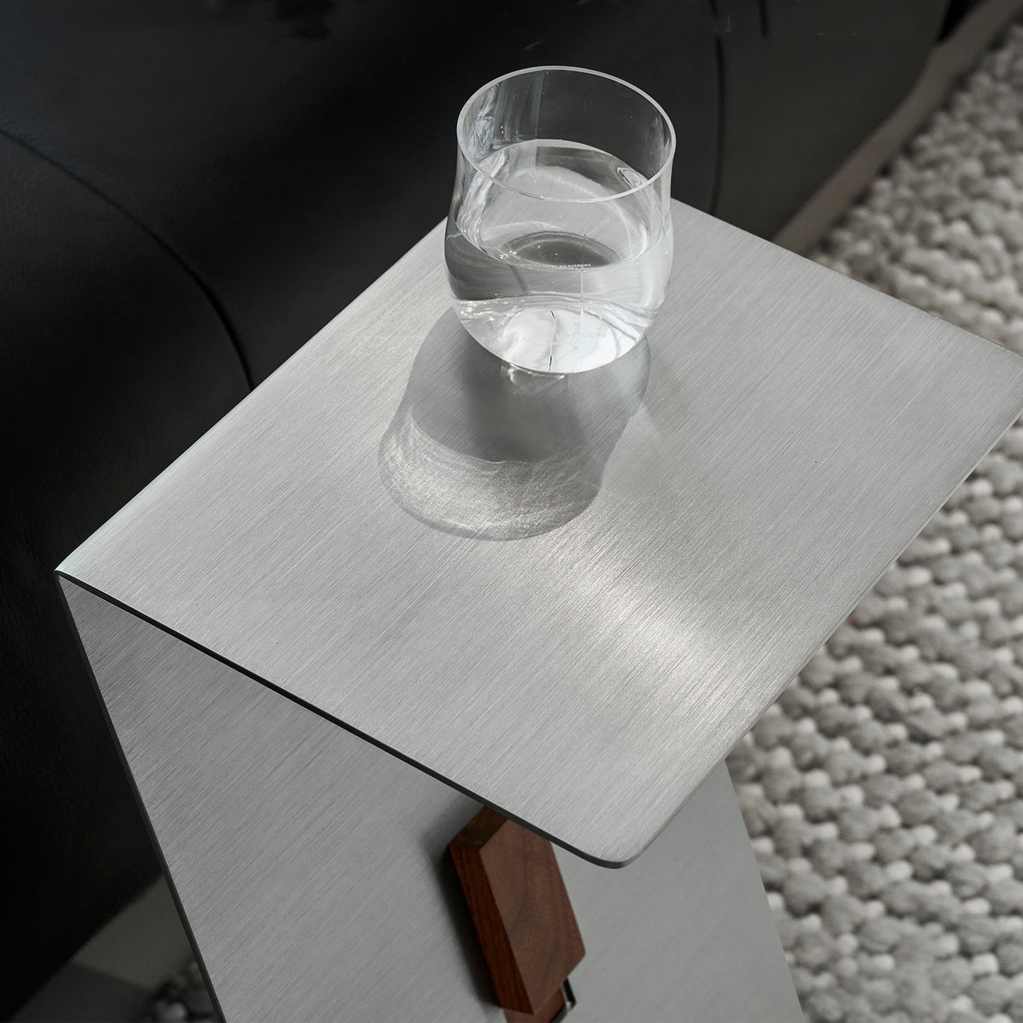 Modern Brushed Stainless Steel Side Table-Walnut