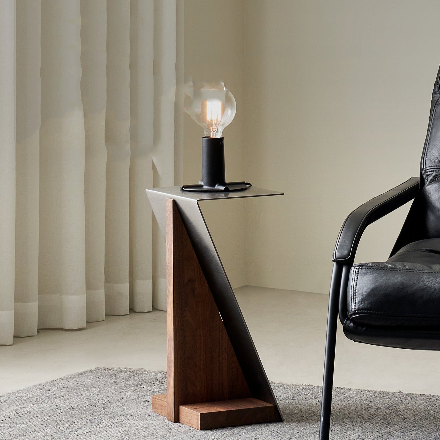 Modern Brushed Stainless Steel Side Table-Walnut